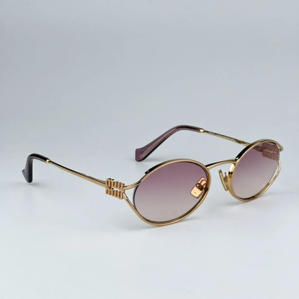 NEW Miu Miu MU52YS 5AK06S Gold Brown Gradient Violet Oval Unisex Sunglasses - Picture 7 of 12